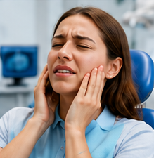 Woman holding her cheek in pain from a toothache