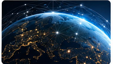Illuminated globe showing a global data network over Europe