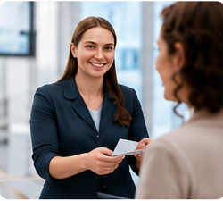 Two women discussing paperwork during a billing consultation