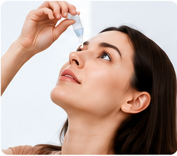Woman applying eye drops as part of dry eye therapy